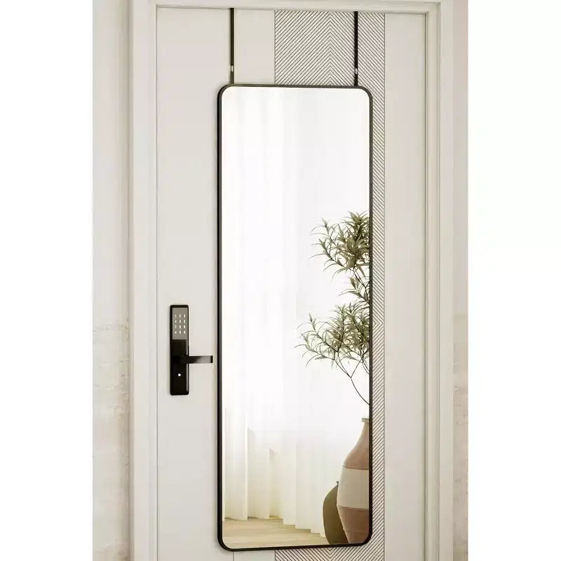 14x48 Full Length Mirror Black, Aluminum Alloy Frame Adjustable Hangers for Dorm