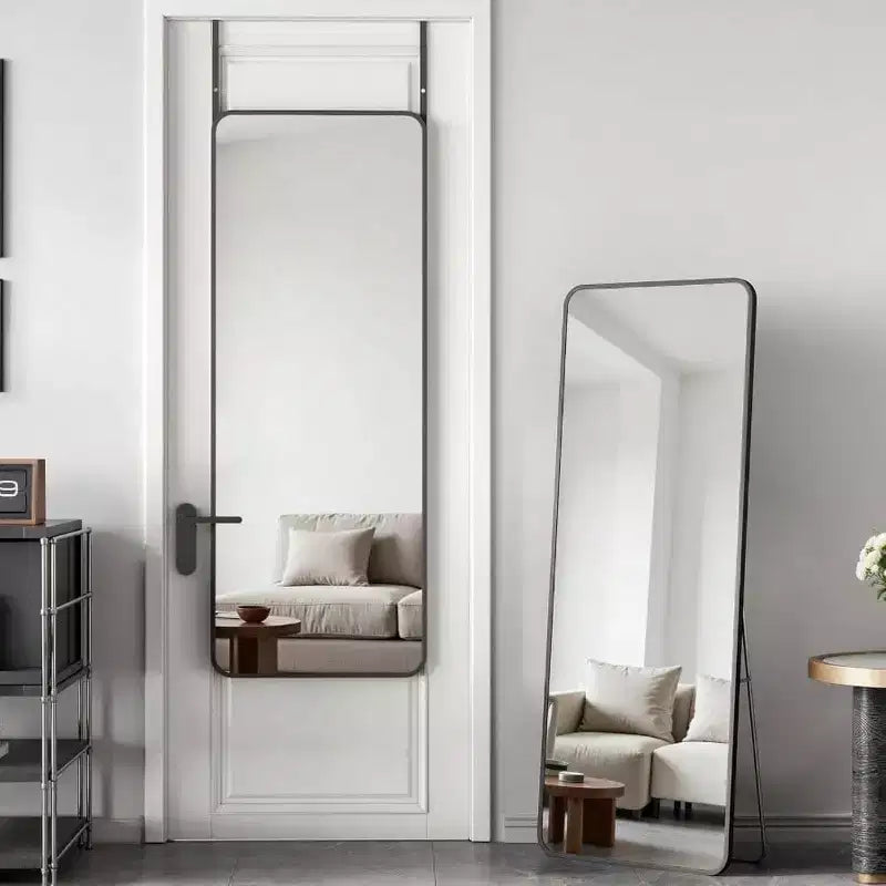 Miroir pleine longueur 14x48 noir, cadre en alliage d'aluminium avec crochets réglables pour dortoir