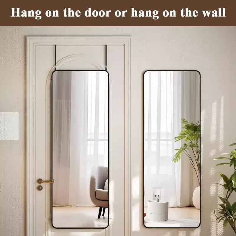 Miroir pleine longueur 14x48 noir, cadre en alliage d'aluminium avec crochets réglables pour dortoir