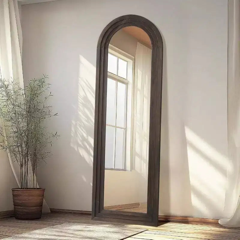 64x21 Arched Rustic Mirror - Solid Wood Frame. Includes Stand for Leaning, Hanging, or Free Standing in Any Room