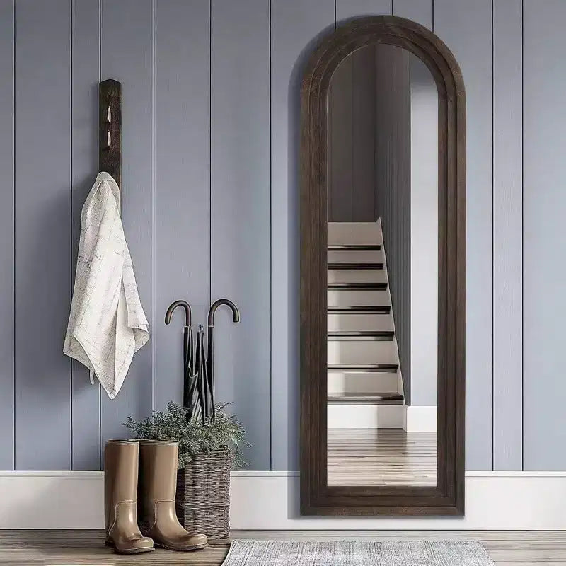 Miroir rustique cintré 64x21 - Cadre en bois massif. Comprend un support pour être adossé, accroché ou posé librement dans n'importe quelle pièce