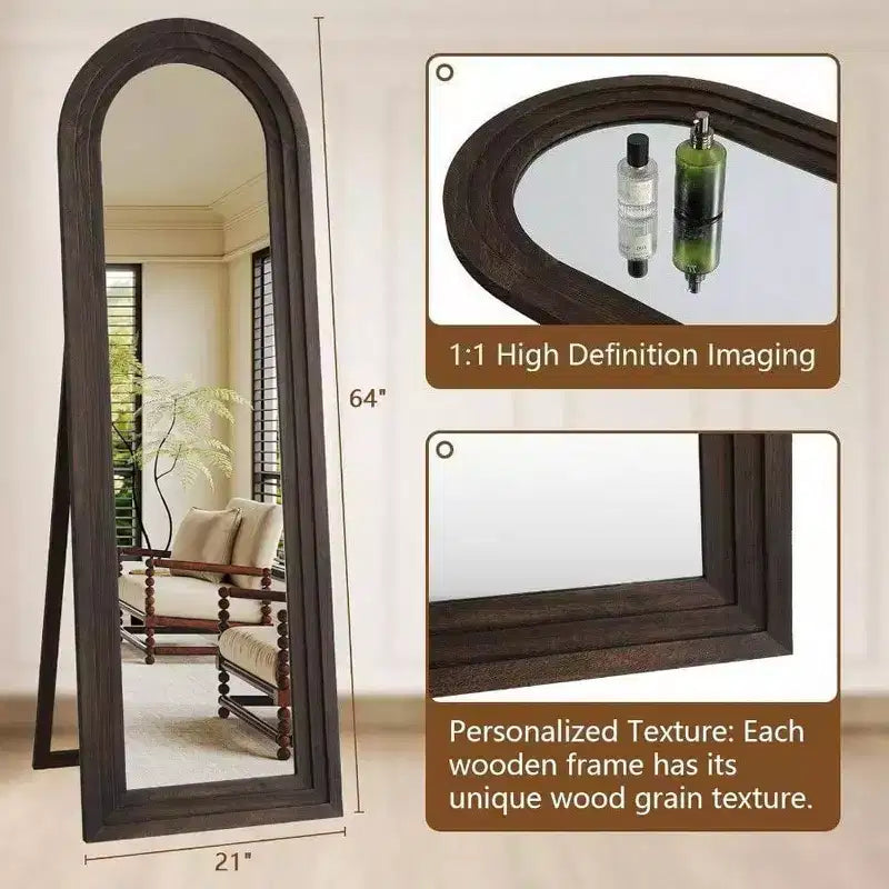 Miroir rustique cintré 64x21 - Cadre en bois massif. Comprend un support pour être adossé, accroché ou posé librement dans n'importe quelle pièce