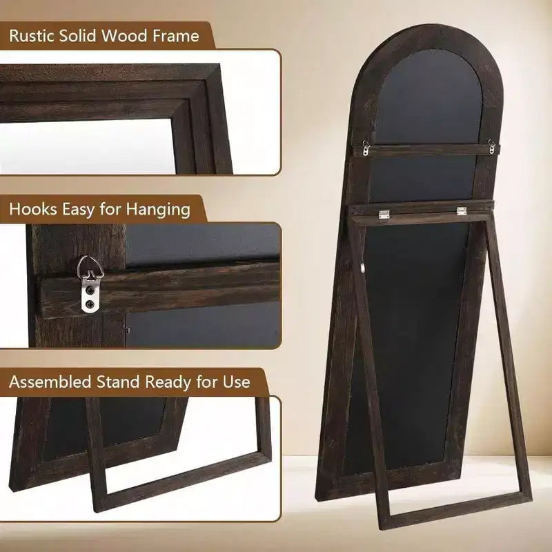 Miroir rustique cintré 64x21 - Cadre en bois massif. Comprend un support pour être adossé, accroché ou posé librement dans n'importe quelle pièce