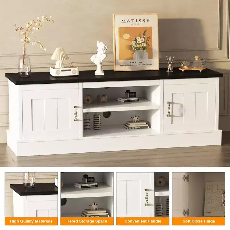 Meuble TV de ferme pour téléviseurs de 65 pouces Meuble de divertissement avec armoires de rangement Table de console multimédia moderne Design en bois rustique pour chambre bureau 61*17.7*21.7