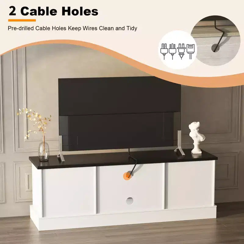 Meuble TV de ferme pour téléviseurs de 65 pouces Meuble de divertissement avec armoires de rangement Table de console multimédia moderne Design en bois rustique pour chambre bureau 61*17.7*21.7