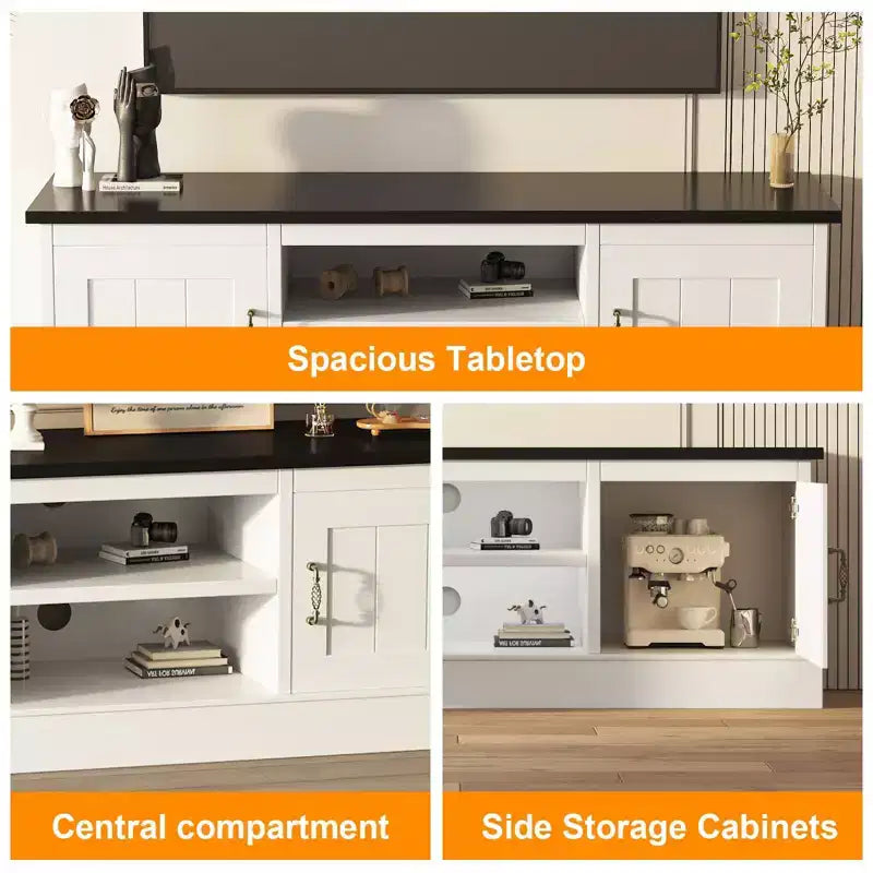 Meuble TV de ferme pour téléviseurs de 65 pouces Meuble de divertissement avec armoires de rangement Table de console multimédia moderne Design en bois rustique pour chambre bureau 61*17.7*21.7