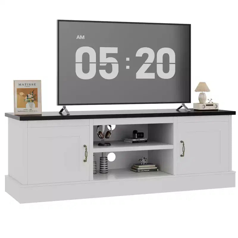 Meuble TV de ferme pour téléviseurs de 65 pouces Meuble de divertissement avec armoires de rangement Table de console multimédia moderne Design en bois rustique pour chambre bureau 61*17.7*21.7