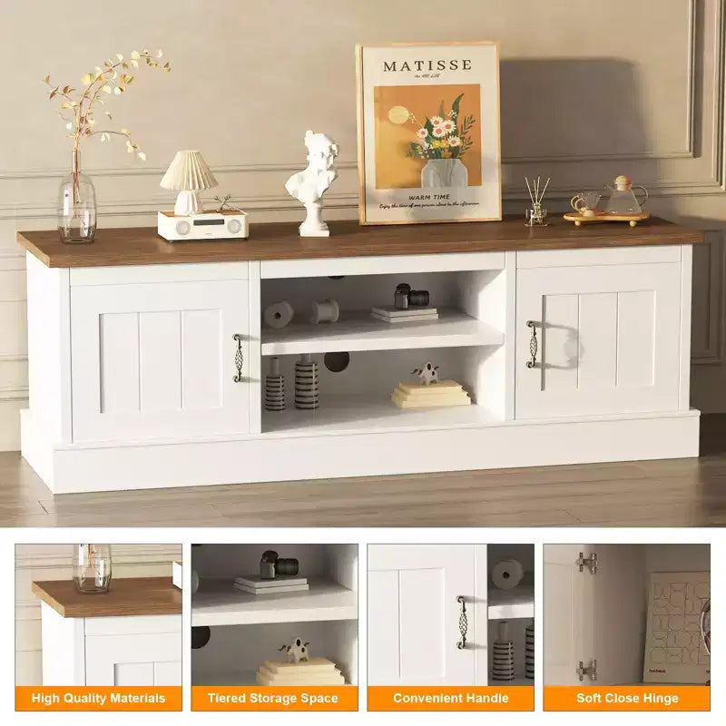 Meuble TV de ferme pour téléviseurs de 65 pouces Meuble de divertissement avec armoires de rangement Table de console multimédia moderne Design en bois rustique pour chambre bureau 61*17.7*21.7