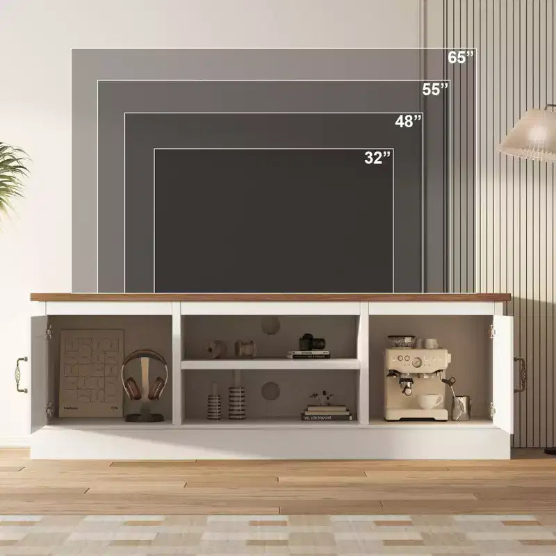 Meuble TV de ferme pour téléviseurs de 65 pouces Meuble de divertissement avec armoires de rangement Table de console multimédia moderne Design en bois rustique pour chambre bureau 61*17.7*21.7