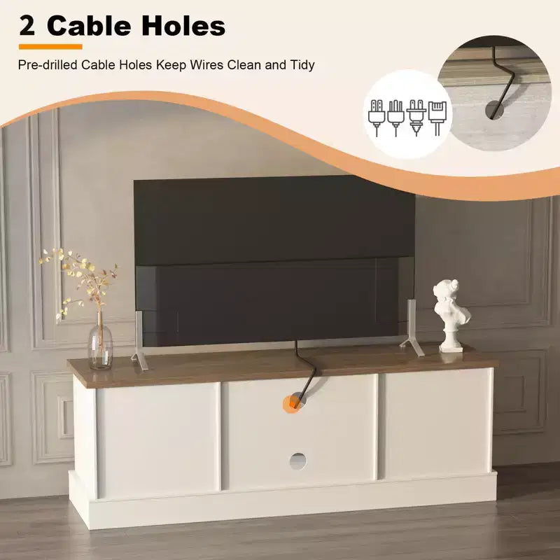 Meuble TV de ferme pour téléviseurs de 65 pouces Meuble de divertissement avec armoires de rangement Table de console multimédia moderne Design en bois rustique pour chambre bureau 61*17.7*21.7