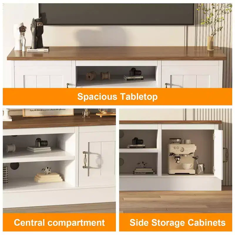 Meuble TV de ferme pour téléviseurs de 65 pouces Meuble de divertissement avec armoires de rangement Table de console multimédia moderne Design en bois rustique pour chambre bureau 61*17.7*21.7
