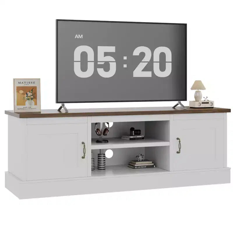Meuble TV de ferme pour téléviseurs de 65 pouces Meuble de divertissement avec armoires de rangement Table de console multimédia moderne Design en bois rustique pour chambre bureau 61*17.7*21.7