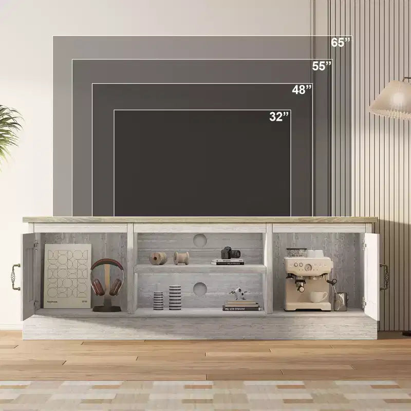 Meuble TV de ferme pour téléviseurs de 65 pouces Meuble de divertissement avec armoires de rangement Table de console multimédia moderne Design en bois rustique pour chambre bureau 61*17.7*21.7