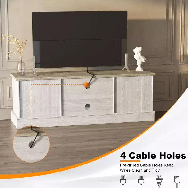 Meuble TV de ferme pour téléviseurs de 65 pouces Meuble de divertissement avec armoires de rangement Table de console multimédia moderne Design en bois rustique pour chambre bureau 61*17.7*21.7