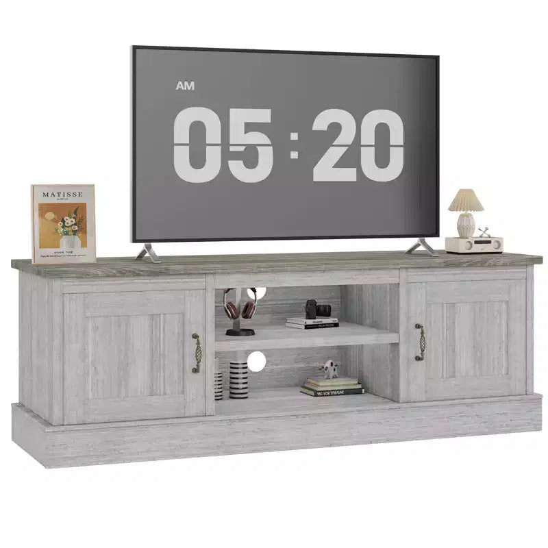 Meuble TV de ferme pour téléviseurs de 65 pouces Meuble de divertissement avec armoires de rangement Table de console multimédia moderne Design en bois rustique pour chambre bureau 61*17.7*21.7