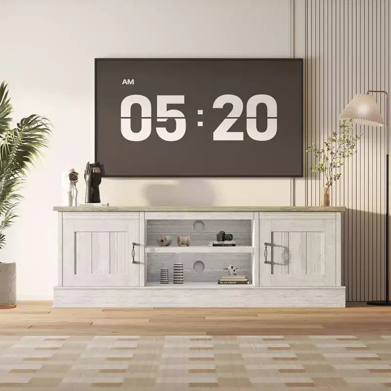 Farmhouse TV Stand for 65 in TVs Entertainment Center with Storage Cabinets Modern Media Console Table Rustic Wood Design for Room Office 61*17.7*21.7