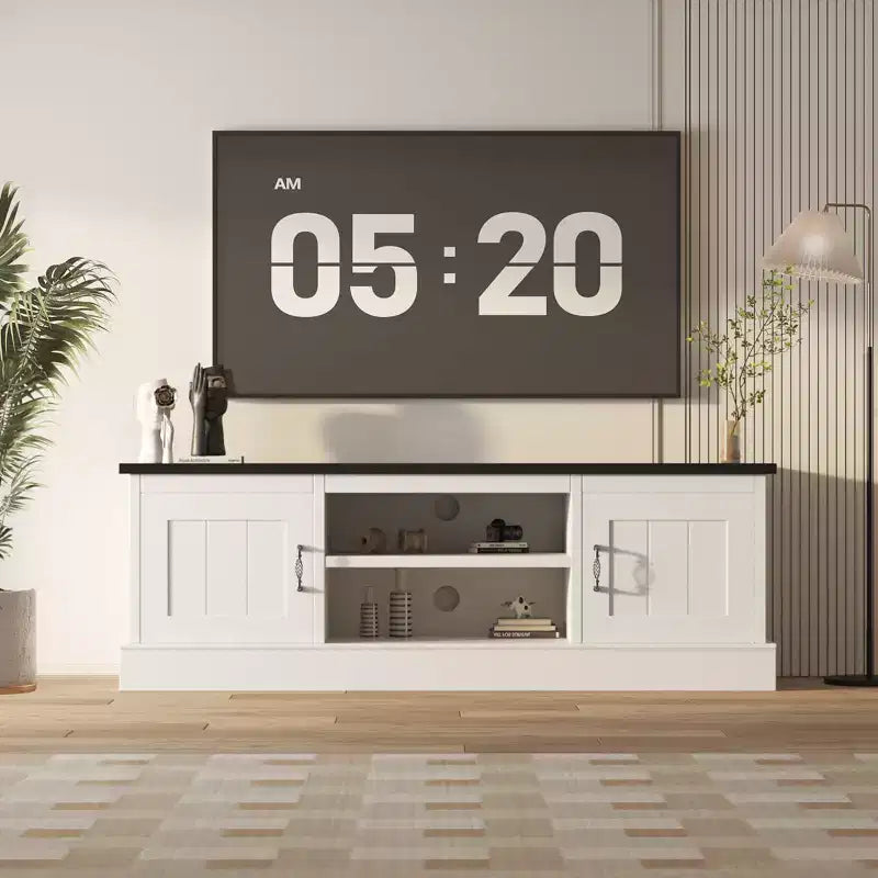 Meuble TV de ferme pour téléviseurs de 65 pouces Meuble de divertissement avec armoires de rangement Table de console multimédia moderne Design en bois rustique pour chambre bureau 61*17.7*21.7