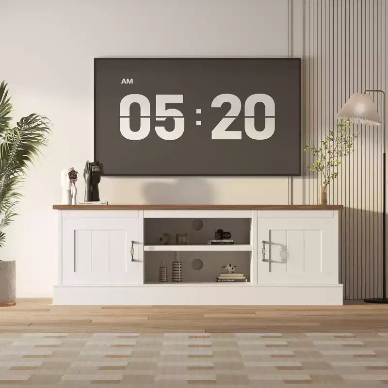 Meuble TV de ferme pour téléviseurs de 65 pouces Meuble de divertissement avec armoires de rangement Table de console multimédia moderne Design en bois rustique pour chambre bureau 61*17.7*21.7