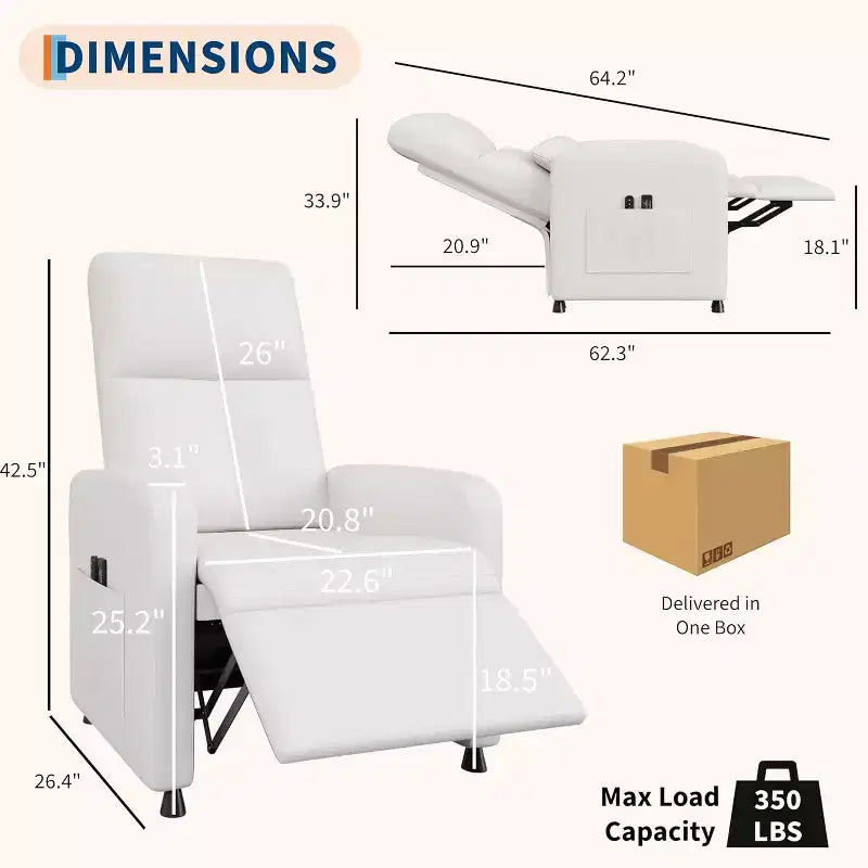 Fauteuil inclinable électrique avec massage, chaleur, poches de rangement et USB, fauteuil de cinéma maison en similicuir