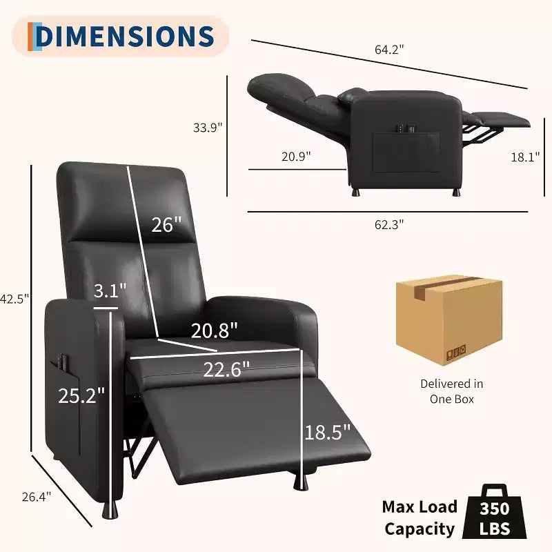 Fauteuil inclinable électrique avec massage, chaleur, poches de rangement et USB, fauteuil de cinéma maison en similicuir