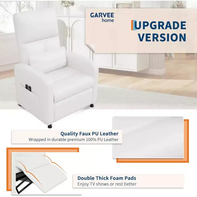 Fauteuil inclinable électrique avec massage, chaleur, poches de rangement et USB, fauteuil de cinéma maison en similicuir