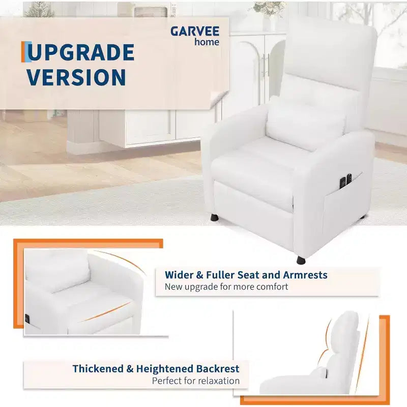 Fauteuil inclinable électrique avec massage, chaleur, poches de rangement et USB, fauteuil de cinéma maison en similicuir