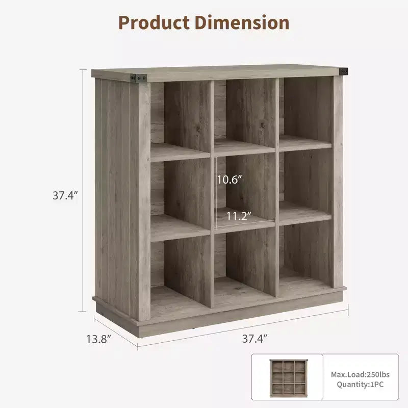 Étagère de rangement à 9 cubes, bibliothèque horizontale de ferme à 4 niveaux, bibliothèque de rangement en bois de 95 cm pour l'entrée, étagères basses et longues