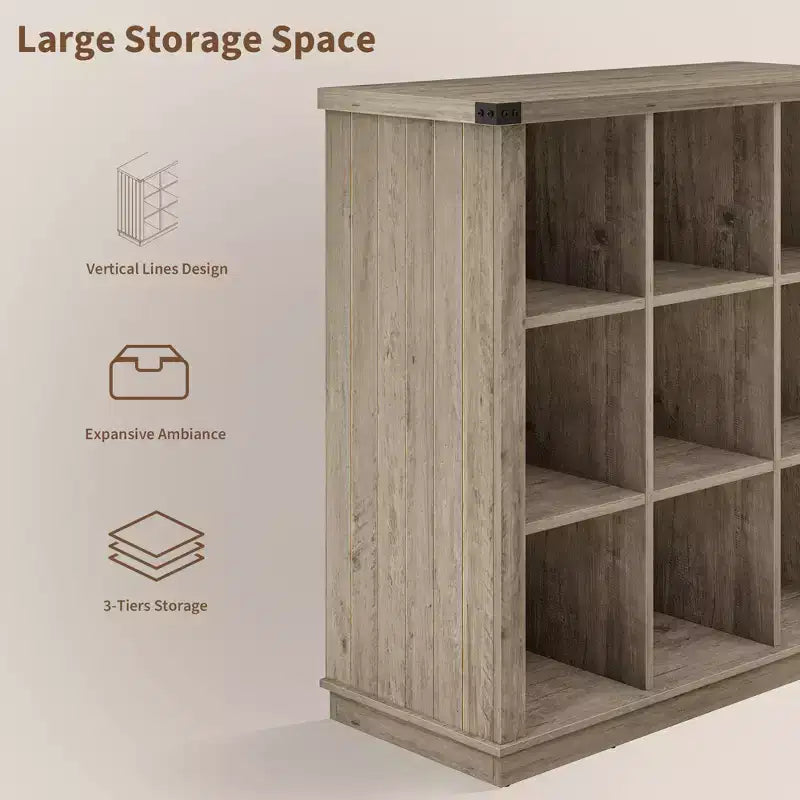 Étagère de rangement à 9 cubes, bibliothèque horizontale de ferme à 4 niveaux, bibliothèque de rangement en bois de 95 cm pour l'entrée, étagères basses et longues