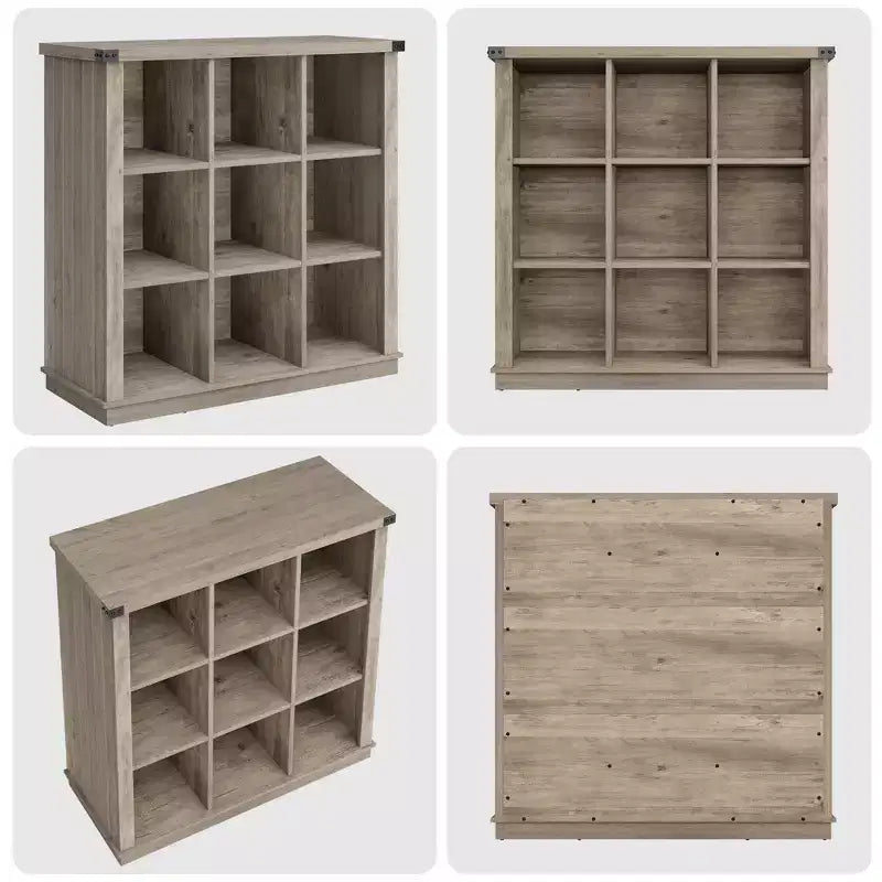 Étagère de rangement à 9 cubes, bibliothèque horizontale de ferme à 4 niveaux, bibliothèque de rangement en bois de 95 cm pour l'entrée, étagères basses et longues