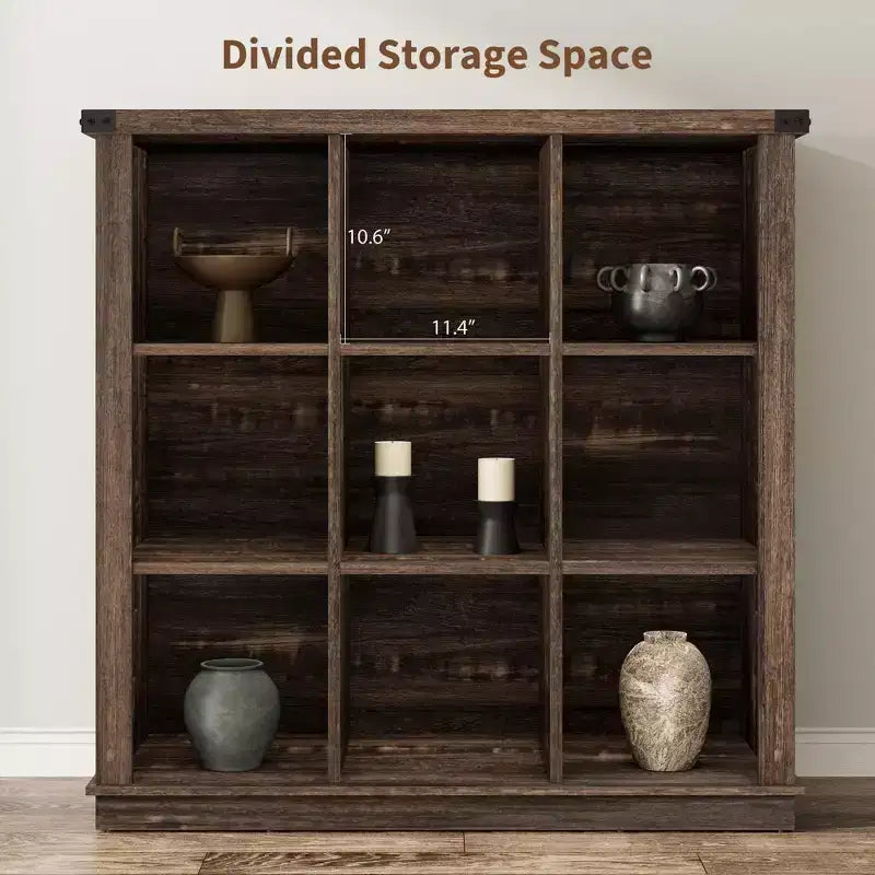 Étagère de rangement à 9 cubes, bibliothèque horizontale de ferme à 4 niveaux, bibliothèque de rangement en bois de 95 cm pour l'entrée, étagères basses et longues