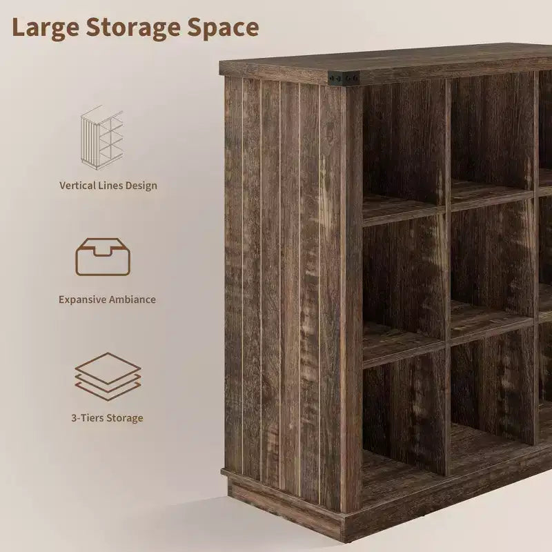 Étagère de rangement à 9 cubes, bibliothèque horizontale de ferme à 4 niveaux, bibliothèque de rangement en bois de 95 cm pour l'entrée, étagères basses et longues