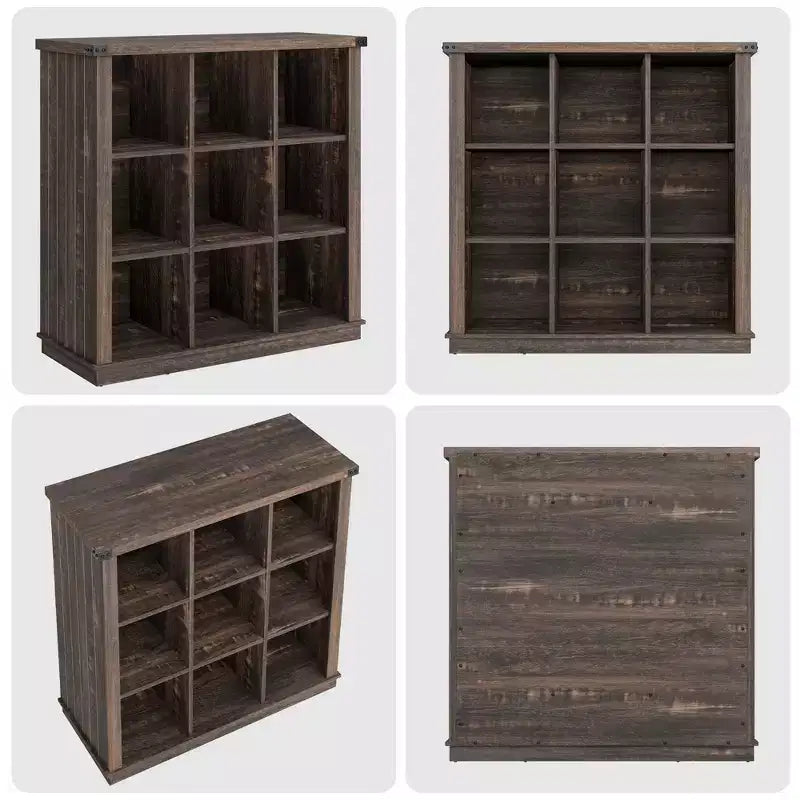 Étagère de rangement à 9 cubes, bibliothèque horizontale de ferme à 4 niveaux, bibliothèque de rangement en bois de 95 cm pour l'entrée, étagères basses et longues