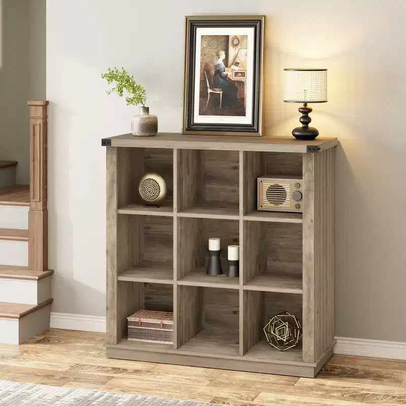 Étagère de rangement à 9 cubes, bibliothèque horizontale de ferme à 4 niveaux, bibliothèque de rangement en bois de 95 cm pour l'entrée, étagères basses et longues