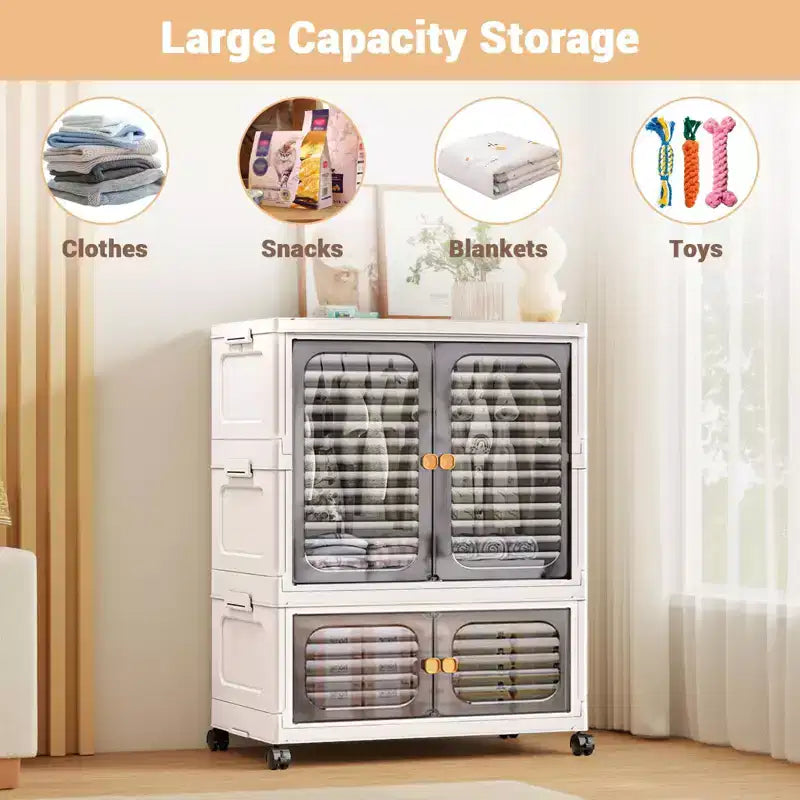 Armoire portable pour enfants avec couvercle et roulettes - Meuble de rangement avec portes pour vêtements et costumes d'enfants