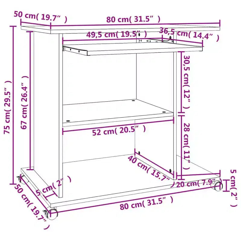 Bureau informatique, table de bureau à domicile avec étagère en bois d'ingénierie