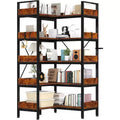 Acekool L Shaped 5 Tier Bookcase, Industrial Corner Bookshelf, Metal Frame, Adjustable Feet, for Living Room, Rustic Brown