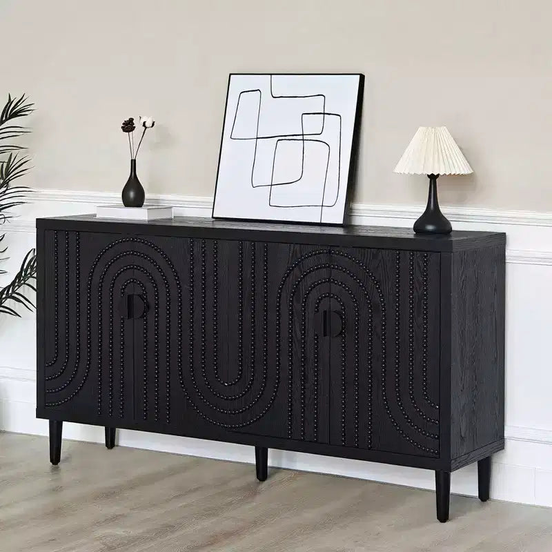Buffet moderne de 150 cm avec clous décoratifs, 4 portes et 2 étagères réglables