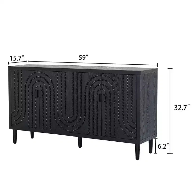 Buffet moderne de 150 cm avec clous décoratifs, 4 portes et 2 étagères réglables