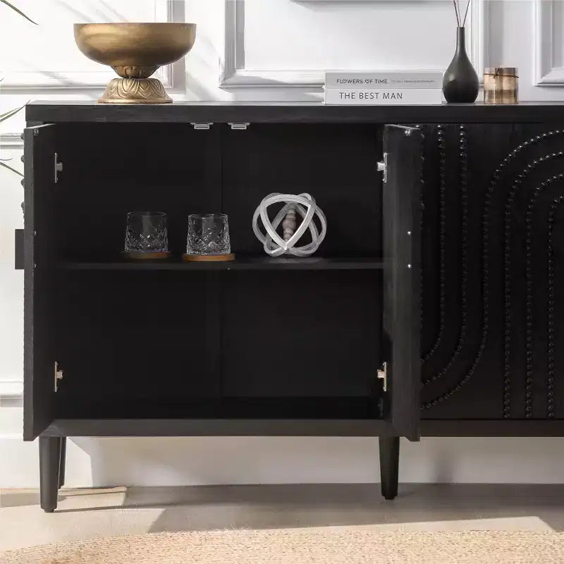 Buffet moderne de 150 cm avec clous décoratifs, 4 portes et 2 étagères réglables