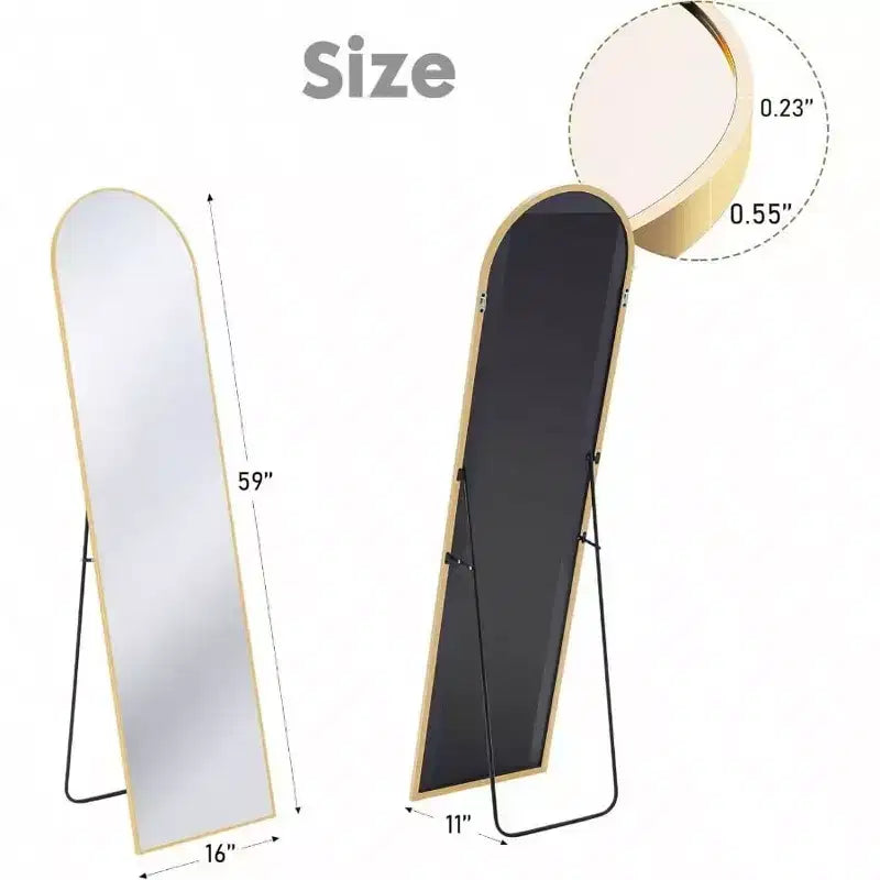 Miroir arqué doré 59,1x15,8 - Verre nano incassable et cadre en aluminium avec support. Pour une utilisation au sol, murale ou en appui.