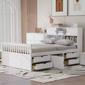 Full Size Captain Platform Bed Frame with Storage Bookcases and Shelves,Four Drawers,White Full Size Captain Platform Bed Frame White