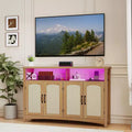 Farmhouse TV Stand for 60 Inch TV,Entertainment Center with LED Lights & Power Outlets,Media TV Console Table for Living Room