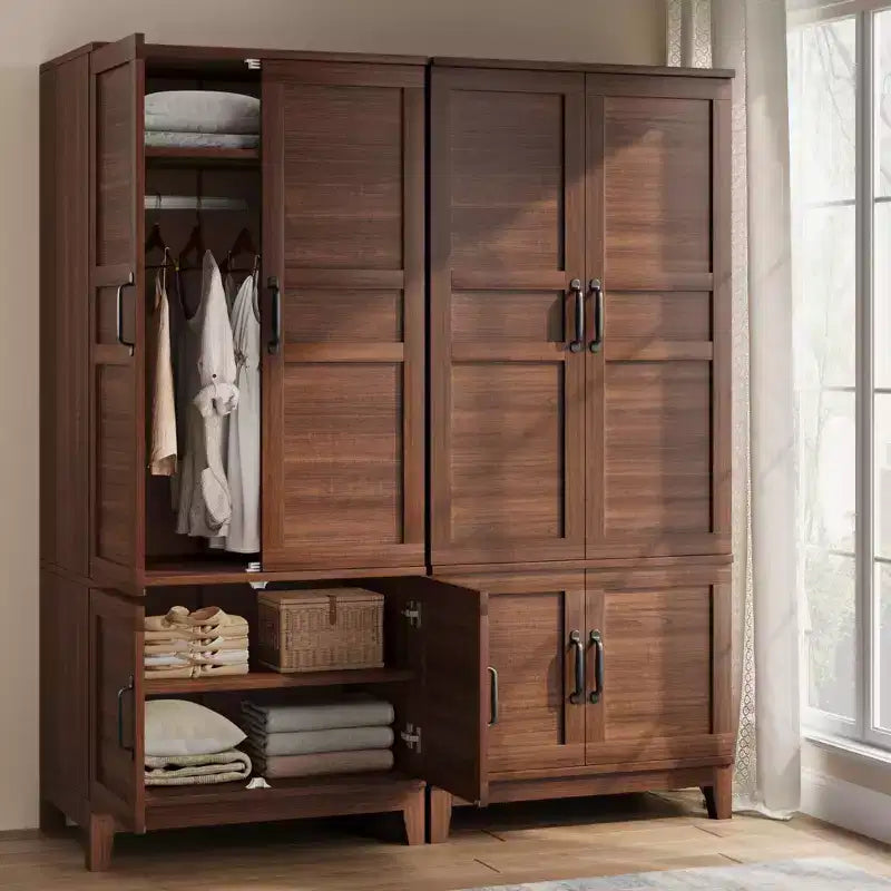 Armoire de rangement avec 4 portes, 183 cm, en bois, avec tringle, meuble de rangement autonome pour vêtements