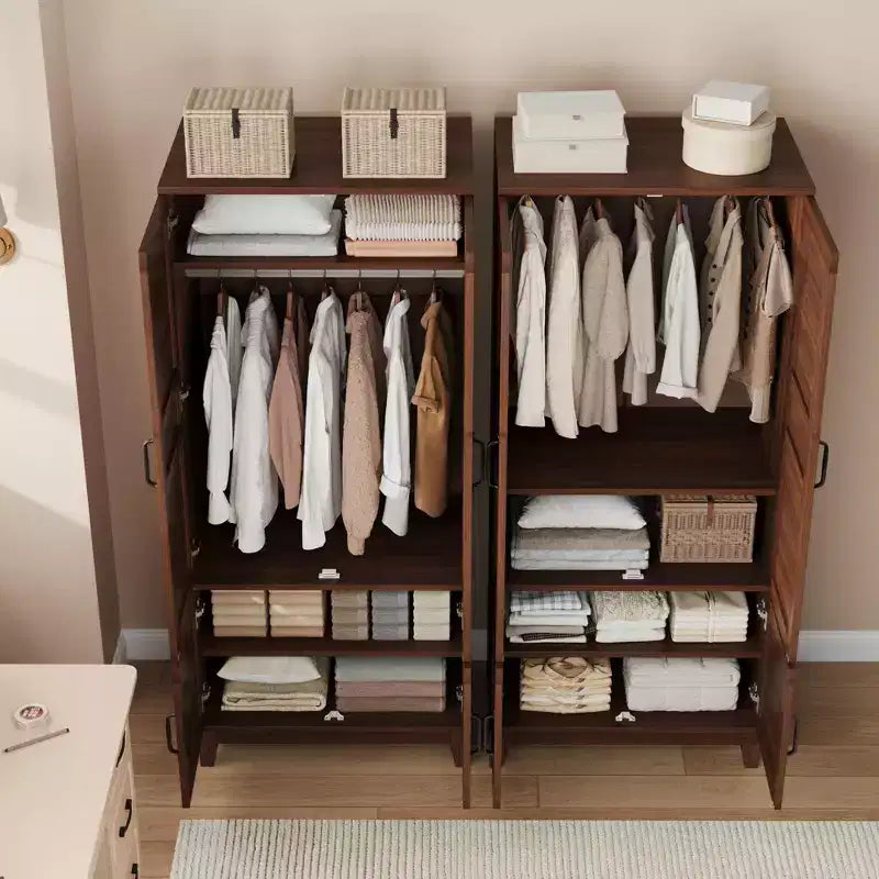 Armoire de rangement avec 4 portes, 183 cm, en bois, avec tringle, meuble de rangement autonome pour vêtements