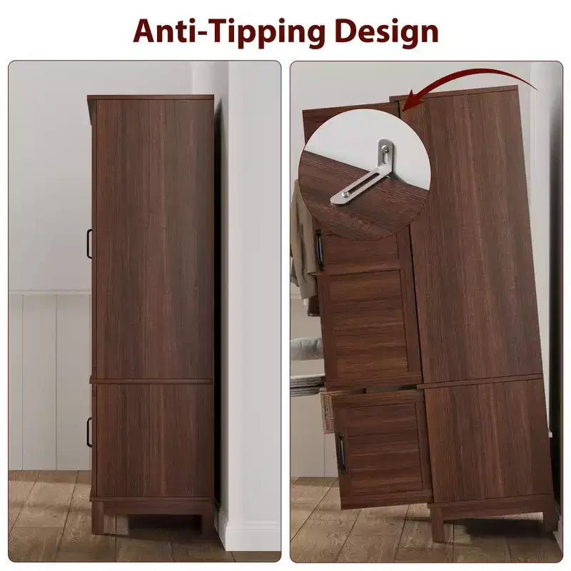 Armoire de rangement avec 4 portes, 183 cm, en bois, avec tringle, meuble de rangement autonome pour vêtements