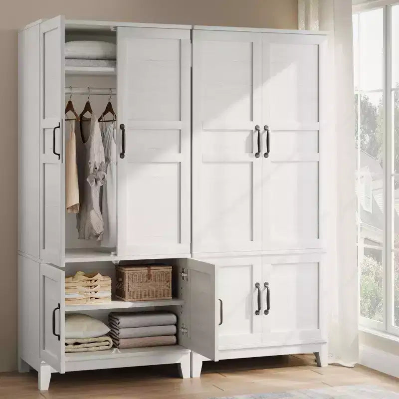 Armoire de rangement avec 4 portes, 183 cm, en bois, avec tringle, meuble de rangement autonome pour vêtements
