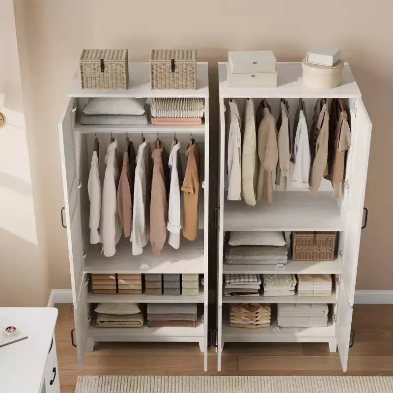 Armoire de rangement avec 4 portes, 183 cm, en bois, avec tringle, meuble de rangement autonome pour vêtements