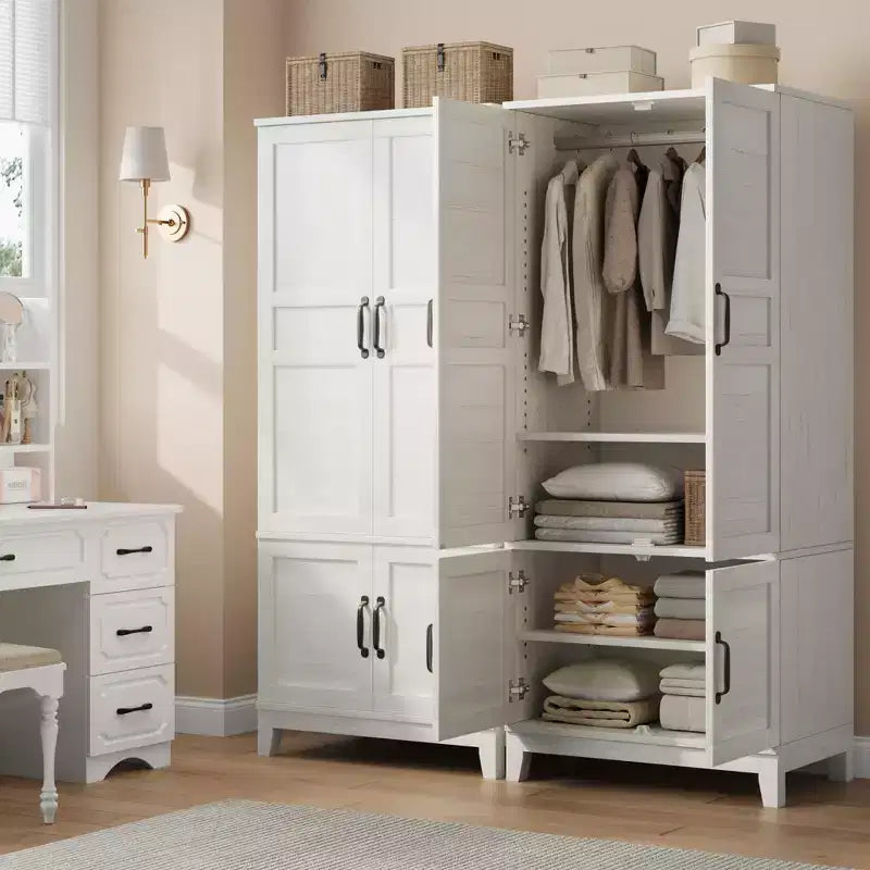 Armoire de rangement avec 4 portes, 183 cm, en bois, avec tringle, meuble de rangement autonome pour vêtements