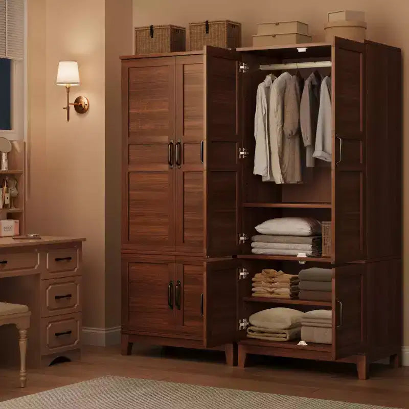 Armoire de rangement avec 4 portes, 183 cm, en bois, avec tringle, meuble de rangement autonome pour vêtements