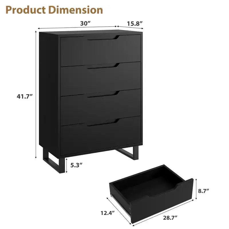 Commode de Chambre à 4 Tiroirs, Commode Haute de 105 cm, Armoire à Tiroirs Verticale Autoportante avec Rangement, Coffre de Rangement en Bois